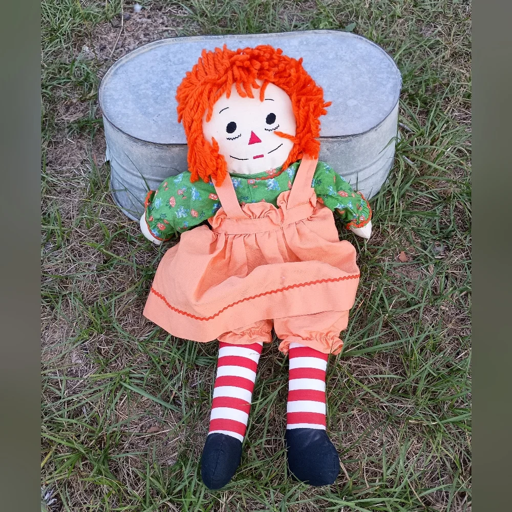 Rare Vintage Orange Hair Raggedy Ann Doll with Orange green Dress